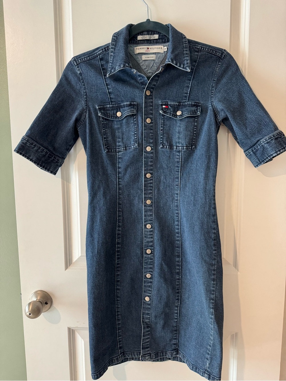 Tommy Hilfiger Dark Blue Denim Button-Front Midi Dress